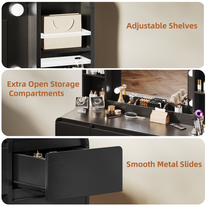 UGTOO 44.88In Large Makeup Vanity Desk with 9 Drawers Lighted Mirror & Charging Station