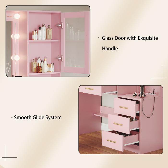 UGTOO 58.27  Large Makeup Vanity Desk with Glass Cabinets & Lighted Mirror