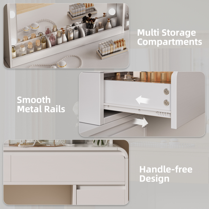 UGTOO Modern Extendable Makeup Vanity Desk with LED Lighted Mirror & Charging Station