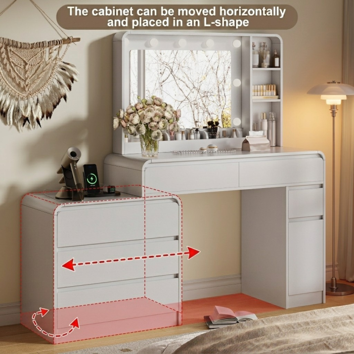 UGTOO 59 Inch White Vanity Table 8 Drawers with Charging Station