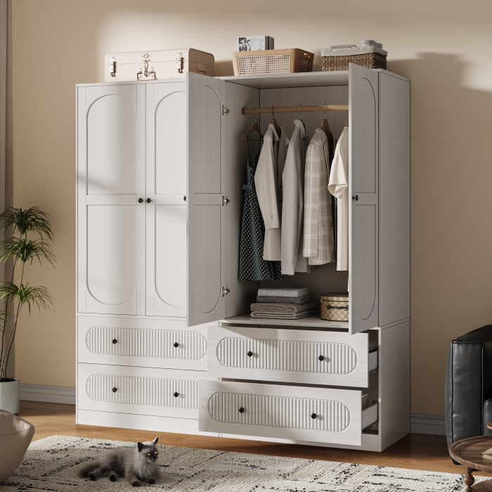 UGTOO Modern 2-Door Armoire Wardrobe Closet with 2 Drawers, Hanging Rod & Anti-Tipping Safety Kit