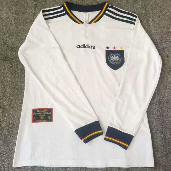 1996 Germany Home White Retro Long Sleeve Soccer Jersey