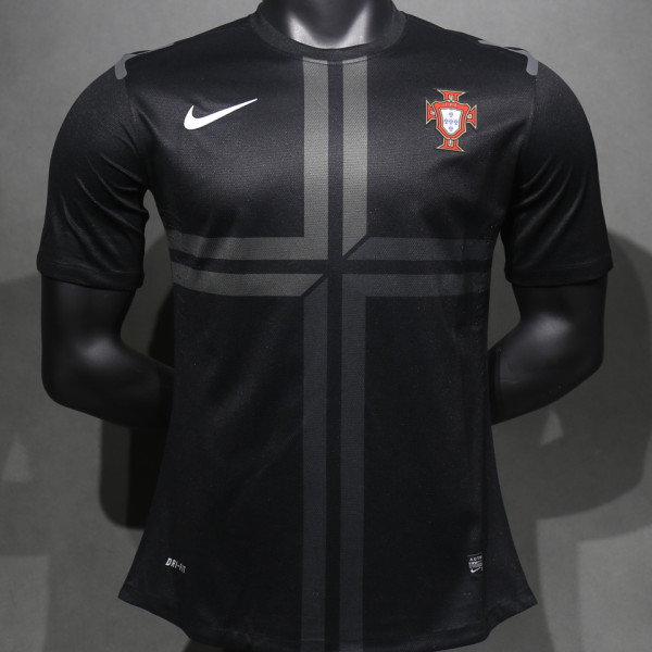 2013 Portugal Away Black Retro Player Version Soccer Jersey
