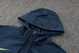 2024 France Sapphire Blue Hoody Zipper Jacket Tracksuit  有半拉链