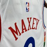 2025 76ers MAXEY #0 White City Edition NBA Jerseys 热压