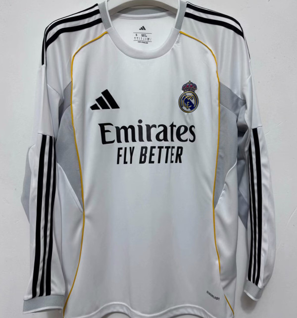 2025/26 RM Home White Long Sleeve Fans Soccer Jersey