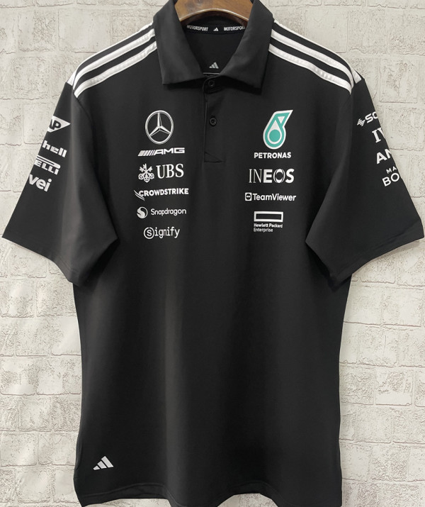2025 Mercedes AMG Petronas F1 Black POLO Team T-Shirt  有领