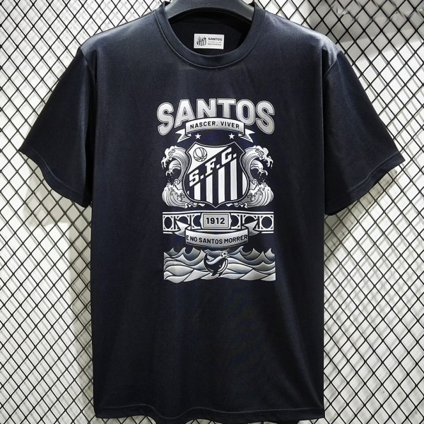 2025 Santos Black Cotton Retro Style T-Shirt