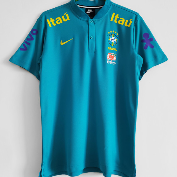 2021/22 Brazil Light Blue POLO Soccer Jersey有钮