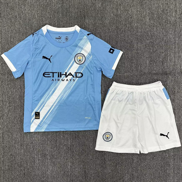 2025/26 Man City Home Blue Kids Soccer Jersey