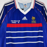 1998 France Home Long Sleeve Retro Soccer Jersey