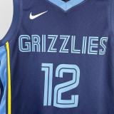 Grizzlies MORANT #12 Sapphire Blue  Kids NBA Jersey 热压