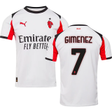 GIMENEZ #7 AC Milan Away White Fans Soccer Jersey 2025/26 ★★