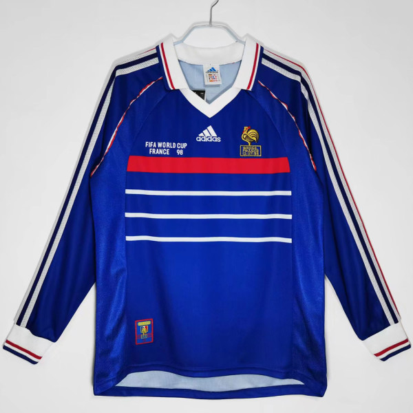 1998 France Home Long Sleeve Retro Soccer Jersey