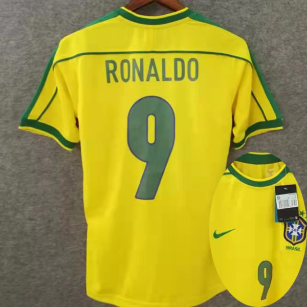 Ronaldo # 9 Brazil Home Retro Soccer Jersey 1998 ★★