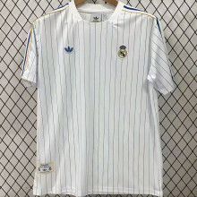 2025/26 RM Retro Style White Fans Soccer Jersey 白衣蓝三边