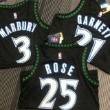 2018 Timberwolves ROSE # 25 Black Retro NBA Jerseys Hot Pressed