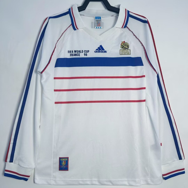 1998 France Away White Long Sleeve Retro Soccer Jersey