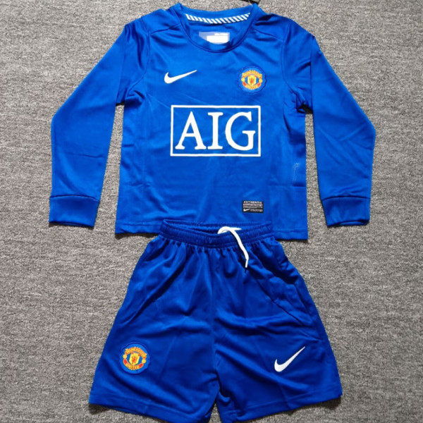 2008/09 M Utd Third Blue Retro Kids Long Sleeve Soccer Jersey 长袖