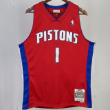 2008/09 Pistons IVERSON #1 Red Retro NBA Jerseys 热压