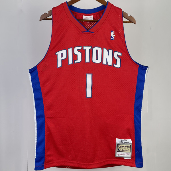 2008/09 Pistons IVERSON #1 Red Retro NBA Jerseys 热压