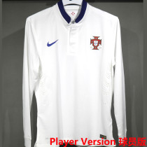 2014 Portugal Away White Retro Player Version Long Sleeve Soccer Jersey 球员版
