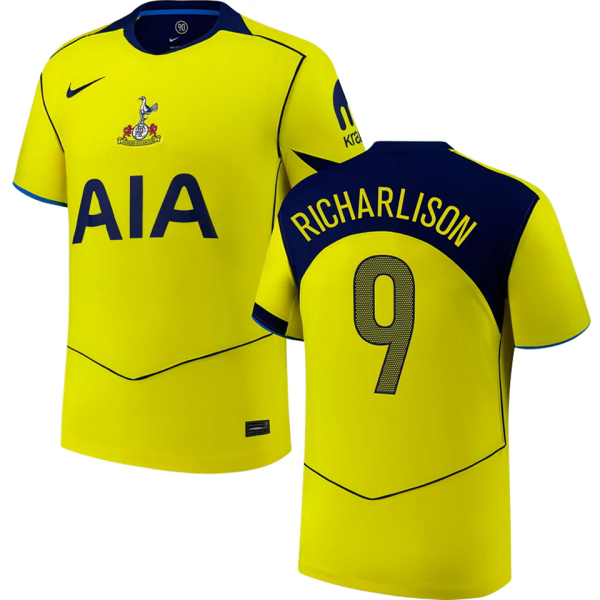 richarlison #9 TH FC Third Yellow Fans Soccer Jersey 2025/26 (UCL Font 欧冠字体 ) ★★