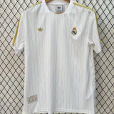 2025/26 RM White Retro Style Fans Soccer Jersey 金黄色三边