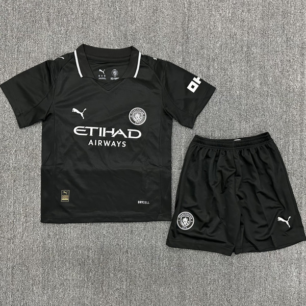 2025/26 Man City Away Black Kids Soccer Jersey