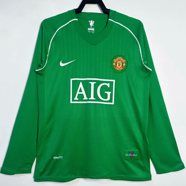 2007/08 M Utd Green GK Retro Long Sleeve Soccer Jersey