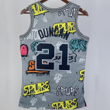 1998/99 Spurs DUNCAN #21 Grey Retro NBA Jerseys 热压
