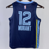Grizzlies MORANT #12 Sapphire Blue  Kids NBA Jersey 热压