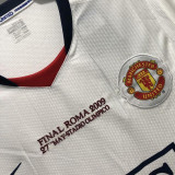 2008/09 M Utd Away White Retro UCL Version Long Sleeve Retro Soccer Jersey (胸前有绣欧冠决赛小字）