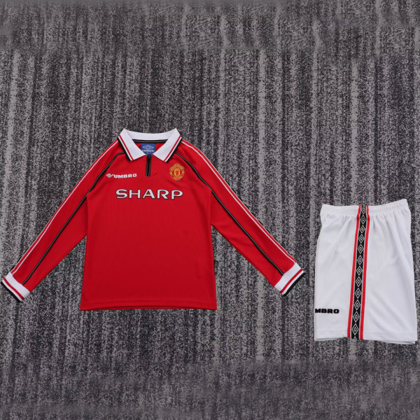 1998/1999 M Utd Home Retro Kids Long Sleeve Soccer Jersey