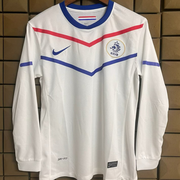 2010 Netherlands Away White Retro Long Sleeve Soccer Jersey