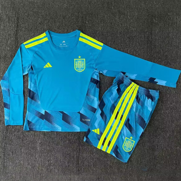 2026/27 Spain Goalkeeper Blue Kids Long Sleeve Soccer Jersey  长袖童装