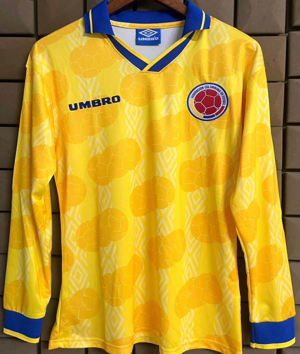 1994 Colombia Home Yellow Retro Long Sleeve Soccer Jersey