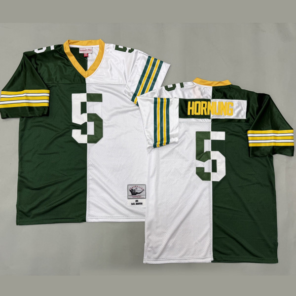 HORNUNNNG #5 Men's Green Bay Packers Retro NFL Jersey 包装工