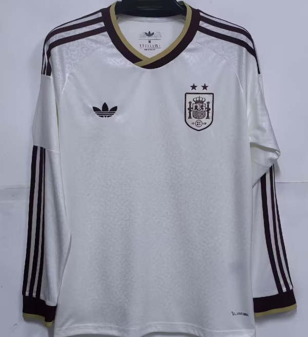 2026/27 Spain Away White Fans Long Sleeve Soccer Jersey （2 Stars 2星）