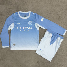 2026-27 Man City Home Kids Long Sleeve Soccer Jersey