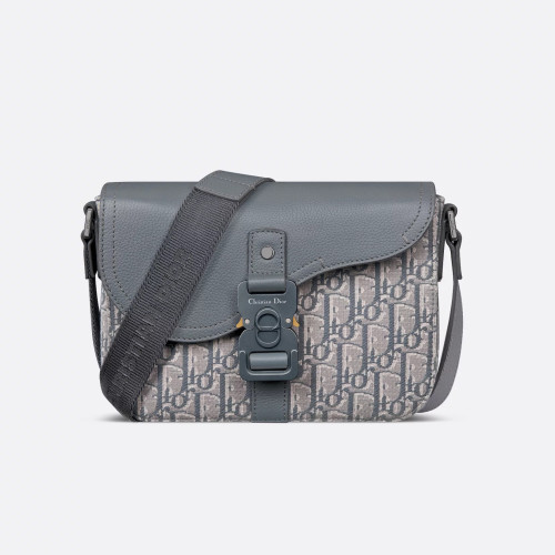 NIGO Dior Men's Dark Gray Adjustable Shoulder Strap Flap Closure Inside Cow Leather Saddle Bag Slanting Cross Shoulder Bags #nigo74956