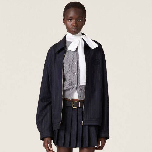 NIGO MiuMiu Women's Spring and Autumn Blue Pinstripe Lapel Zipper Long Sleeve Jacket #nigo73142