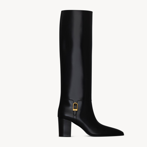 NIGO Saint Laurent JULIA Women's Fall/Winter Solid Color Fashion Classic Leather Knee-High Boots, Chunky Heel Shoes Heel Height 7cm Boot Shoes #nigo79217