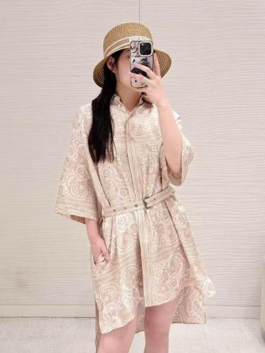NIGO Dior Women's Floral Print Summer Belted Silk Solid Color Short Shirt Style Dresses #nigo81182