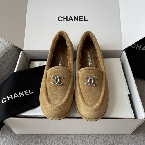 NIGO Chanel Women's Fall/Winter Logo Suede Solid-Color Round-Toe Low-Top Loafers Casual Flats Shoes #nigo81589