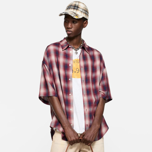 NIGO Acne Studios Men's & Women's Summer Checkered Button-Up Color-Blocked Casual Short-Sleeve Oversized Shirt #nigo81592