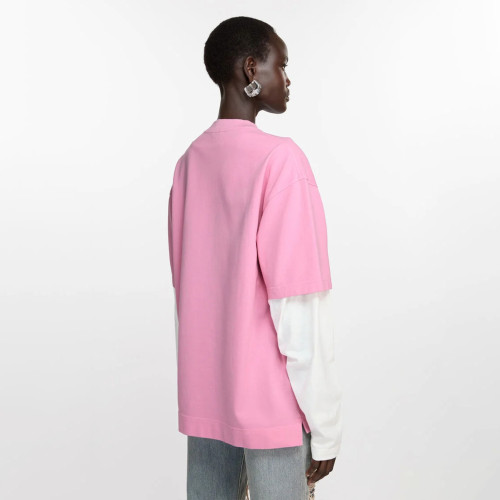 NIGO Acne Studios Women Spring Summer 3D Embroidery Logo Pink White Fashion Temperament Casual Tide Round Neck Top T-shirt #nigo81216