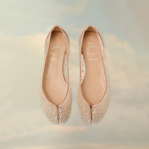 NIGO Christian Louboutin X Maison Margiela Women's Spring And Summer Mesh Drill Split-toe Flat Shoes Temperament Luxury Red Bottom Within The High Single Shoes Ngvp #nigo1598