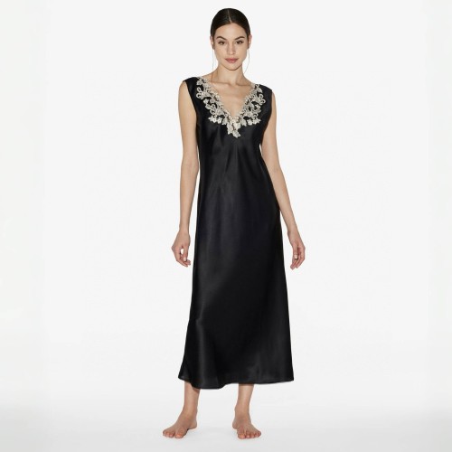 NIGO Laperla Women's Summer Lace Embroidery V-Neck Solid Color Silk Blend Sexy Mid-Length Sleeveless Pyjama Dresses Ngvp #nigo1819