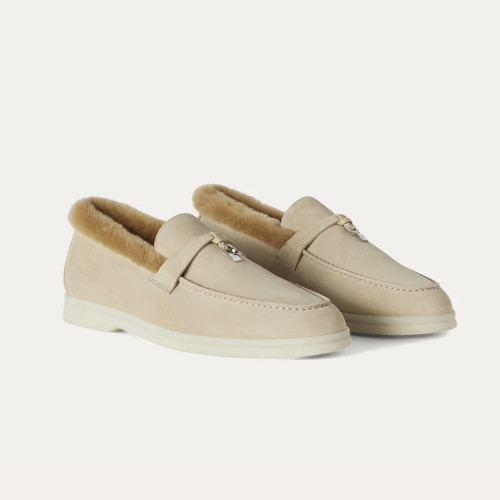 NIGO Loro Piana Women's Summer Charms Walk Moccasin Shoes Spring/Summer/Fall Solid-Color Beaver Fur Round-Toe Loafers Casual Shoes #nigo81598